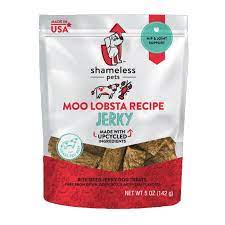 Shameless Pets Moo Lobsta Recipe Jerky Dog Treats, 5-oz bag/142g